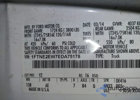 2014 Ford E-250 Commercial from USA, damaged, VIN 1FTNE2EW7EDA75178